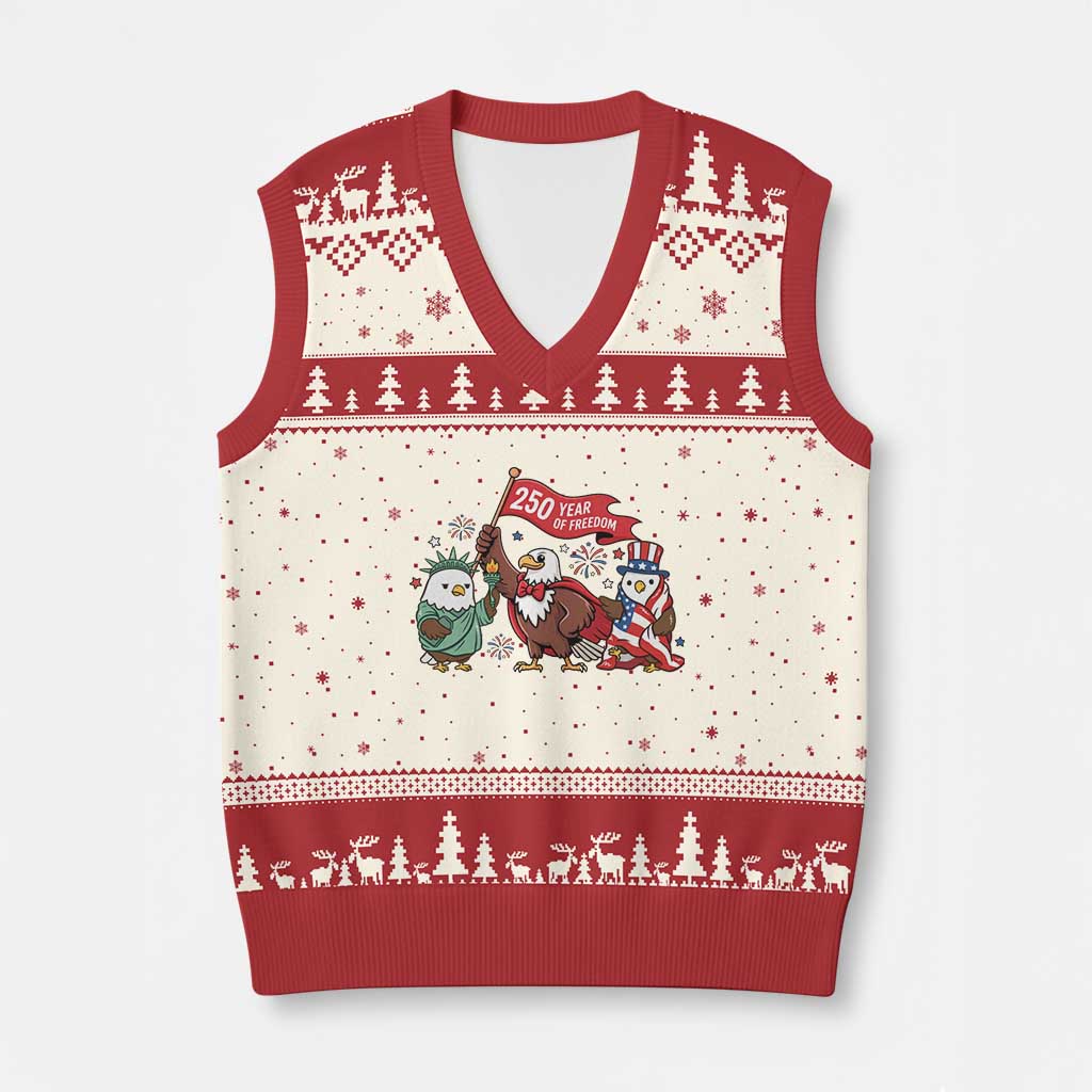 Cute Patriotic Eagle 250 Years Of Freedom V-Neck Knit Sweater Vest American Pride Gift TS12 Beige Red Print Your Wear