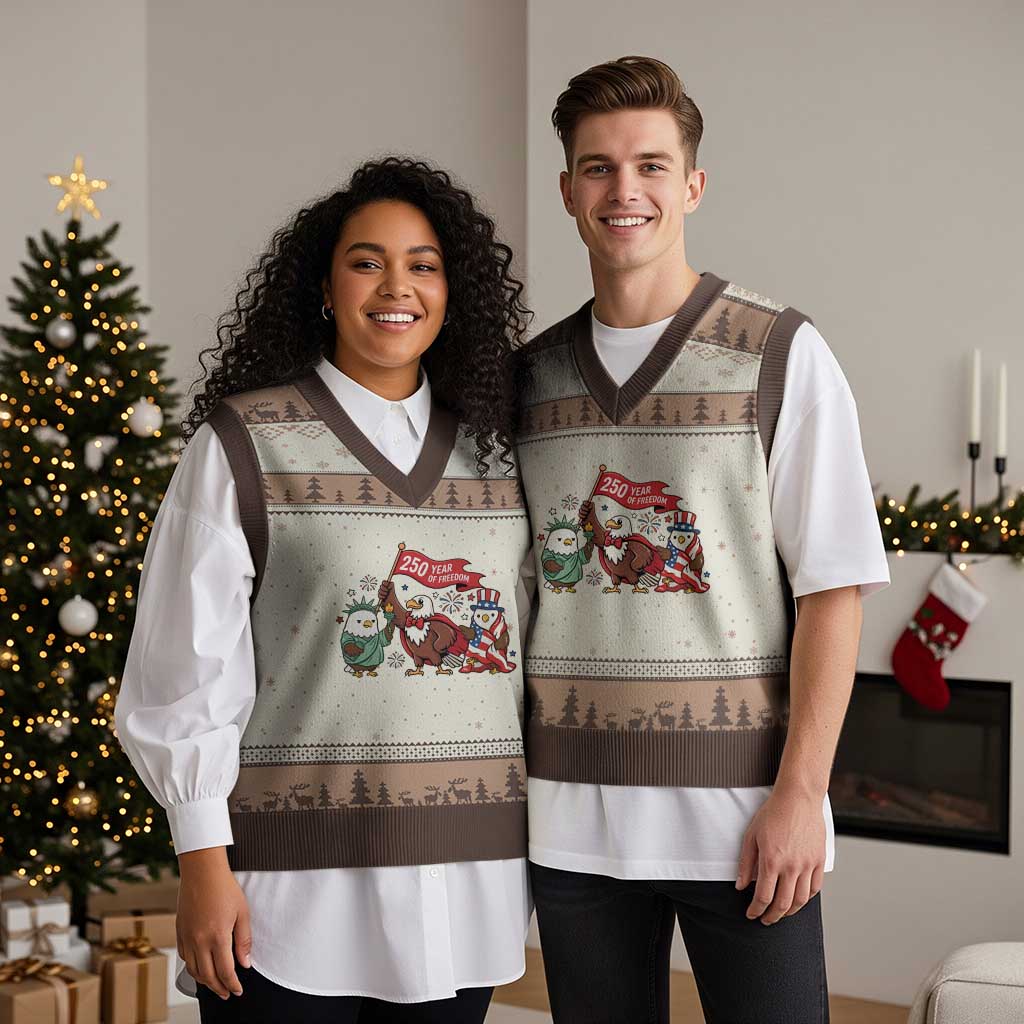 Cute Patriotic Eagle 250 Years Of Freedom V-Neck Knit Sweater Vest American Pride Gift TS12 Mocha Mousse Print Your Wear