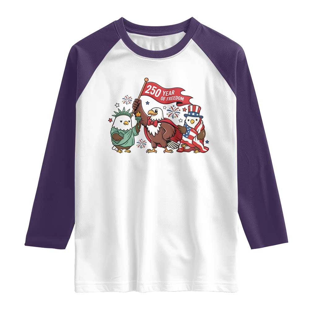 Cute Patriotic Eagle 250 Years Of Freedom Raglan Shirt American Pride Gift TS12 White Purple Print Your Wear