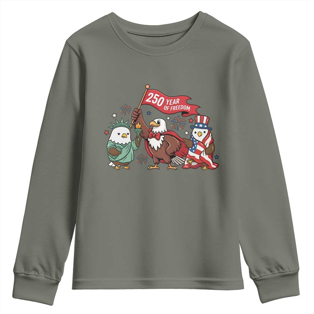Cute Patriotic Eagle 250 Years Of Freedom Youth Sweatshirt American Pride Gift TS12 Military Green Print Your Wear
