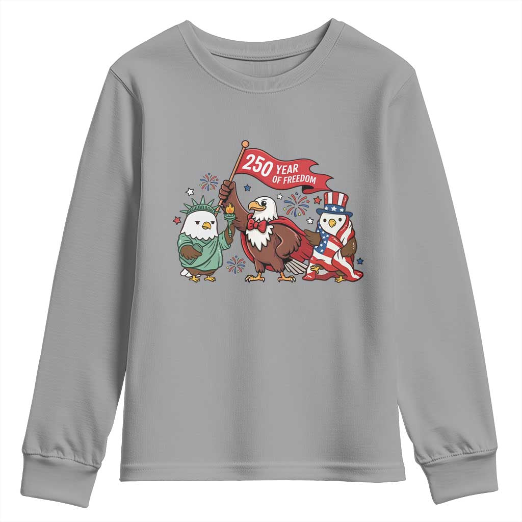 Cute Patriotic Eagle 250 Years Of Freedom Youth Sweatshirt American Pride Gift TS12 Sport Gray Print Your Wear