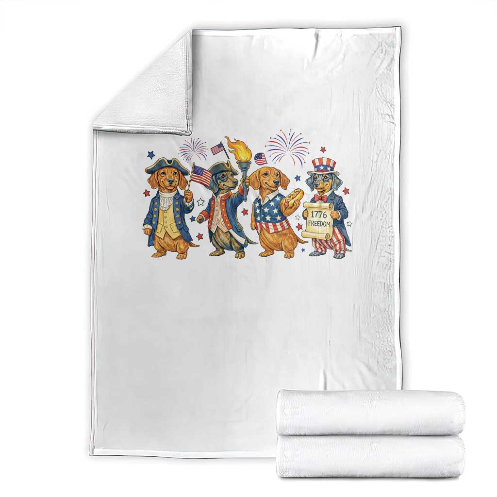 Patriotic Wiener Dog 250th Anniversary Throw Blanket Dachshund Lover Gift TS12 White Print Your Wear