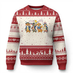 Patriotic Wiener Dog 250th Anniversary Ugly Christmas Sweater Dachshund Lover Gift TS12 Beige Red Print Your Wear
