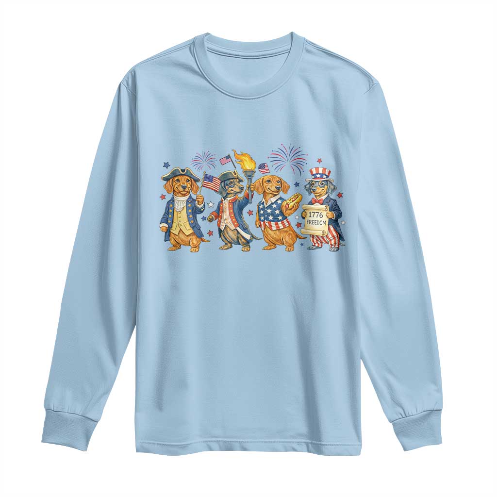 Patriotic Wiener Dog 250th Anniversary Long Sleeve Shirt Dachshund Lover Gift TS12 Light Blue Print Your Wear
