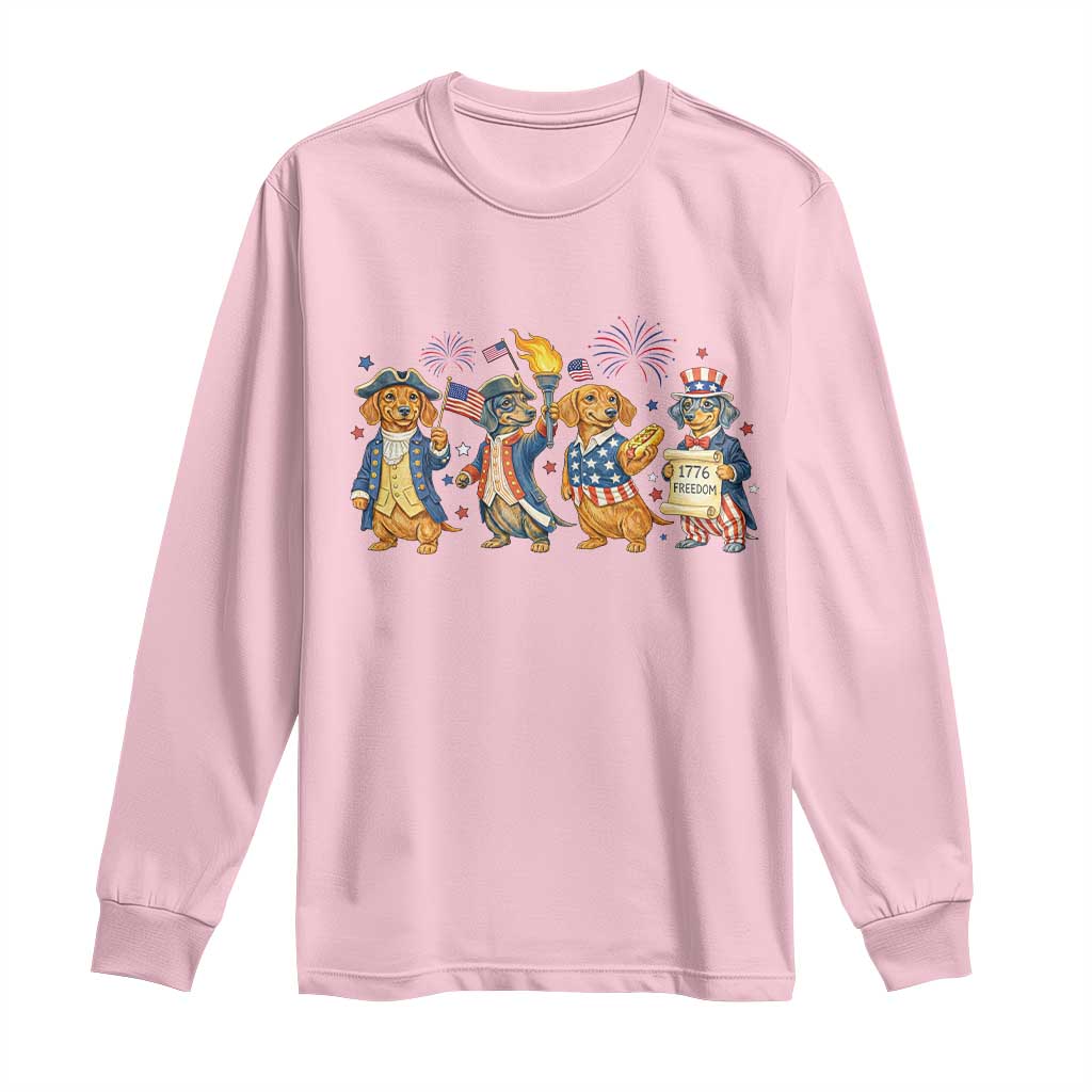 Patriotic Wiener Dog 250th Anniversary Long Sleeve Shirt Dachshund Lover Gift TS12 Light Pink Print Your Wear