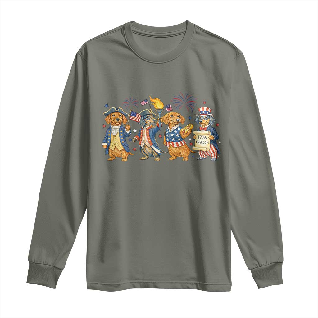 Patriotic Wiener Dog 250th Anniversary Long Sleeve Shirt Dachshund Lover Gift TS12 Military Green Print Your Wear