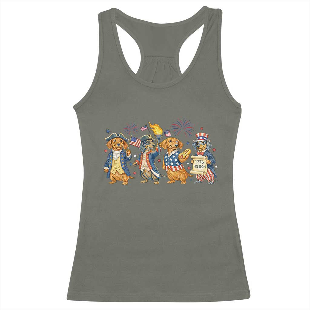 Patriotic Wiener Dog 250th Anniversary Racerback Tank Top Dachshund Lover Gift TS12 Military Green Print Your Wear