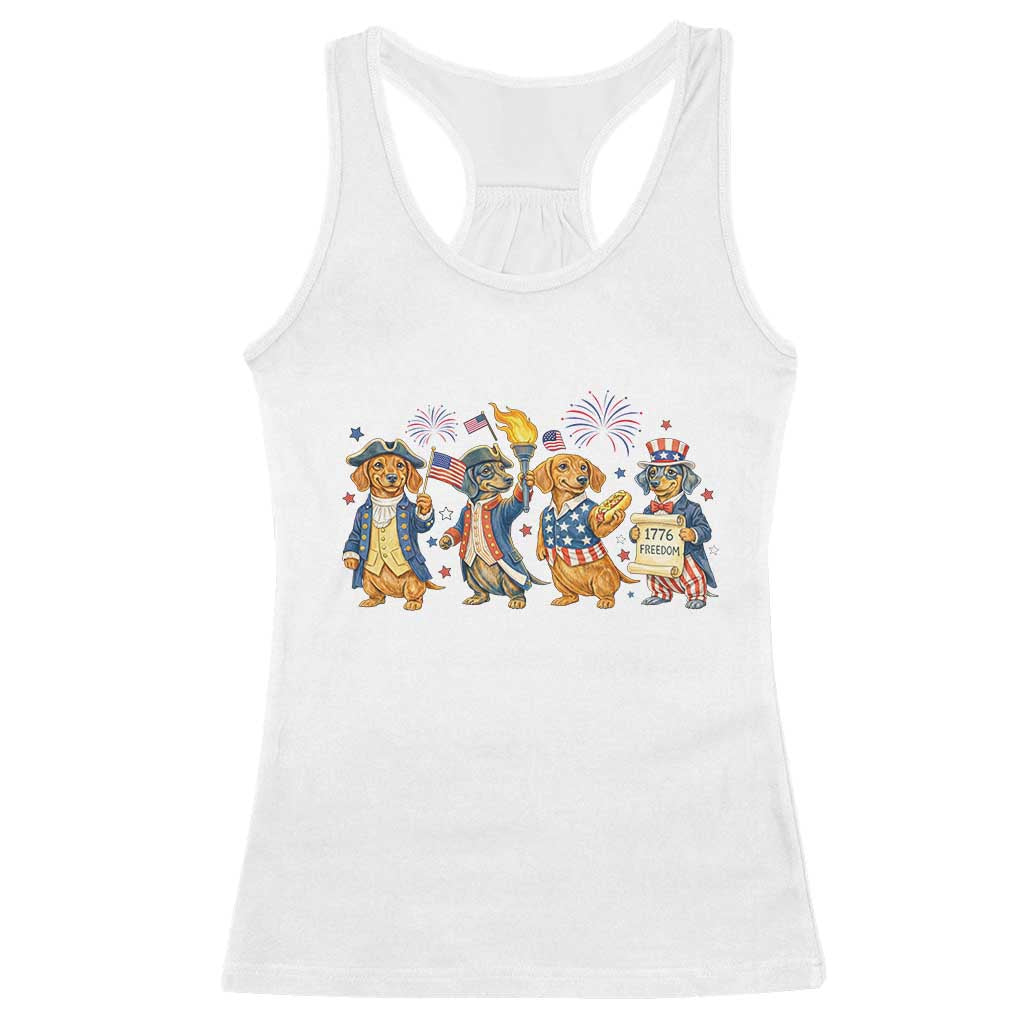 Patriotic Wiener Dog 250th Anniversary Racerback Tank Top Dachshund Lover Gift TS12 White Print Your Wear
