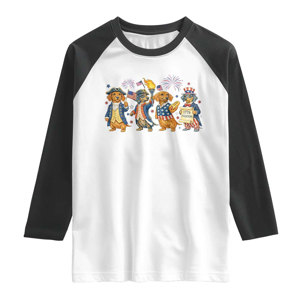 Patriotic Wiener Dog 250th Anniversary Raglan Shirt Dachshund Lover Gift TS12 White Black Print Your Wear