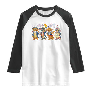 Patriotic Wiener Dog 250th Anniversary Raglan Shirt Dachshund Lover Gift TS12 White Black Print Your Wear