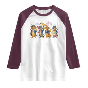 Patriotic Wiener Dog 250th Anniversary Raglan Shirt Dachshund Lover Gift TS12 White Maroon Print Your Wear