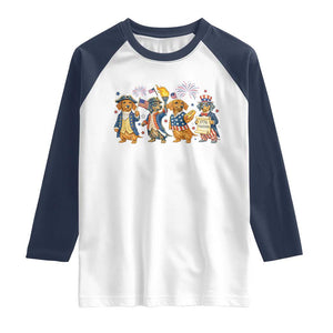 Patriotic Wiener Dog 250th Anniversary Raglan Shirt Dachshund Lover Gift TS12 White Navy Print Your Wear