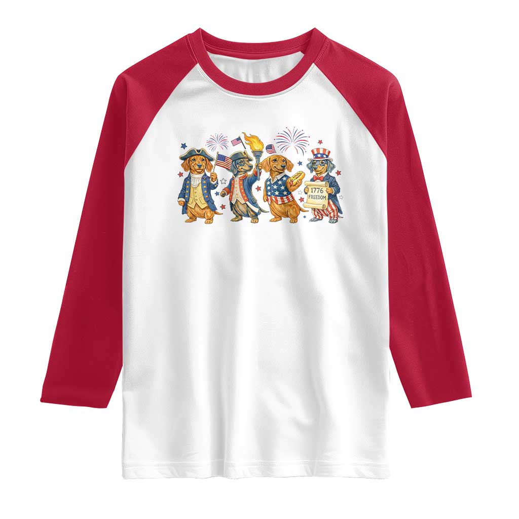 Patriotic Wiener Dog 250th Anniversary Raglan Shirt Dachshund Lover Gift TS12 White Red Print Your Wear