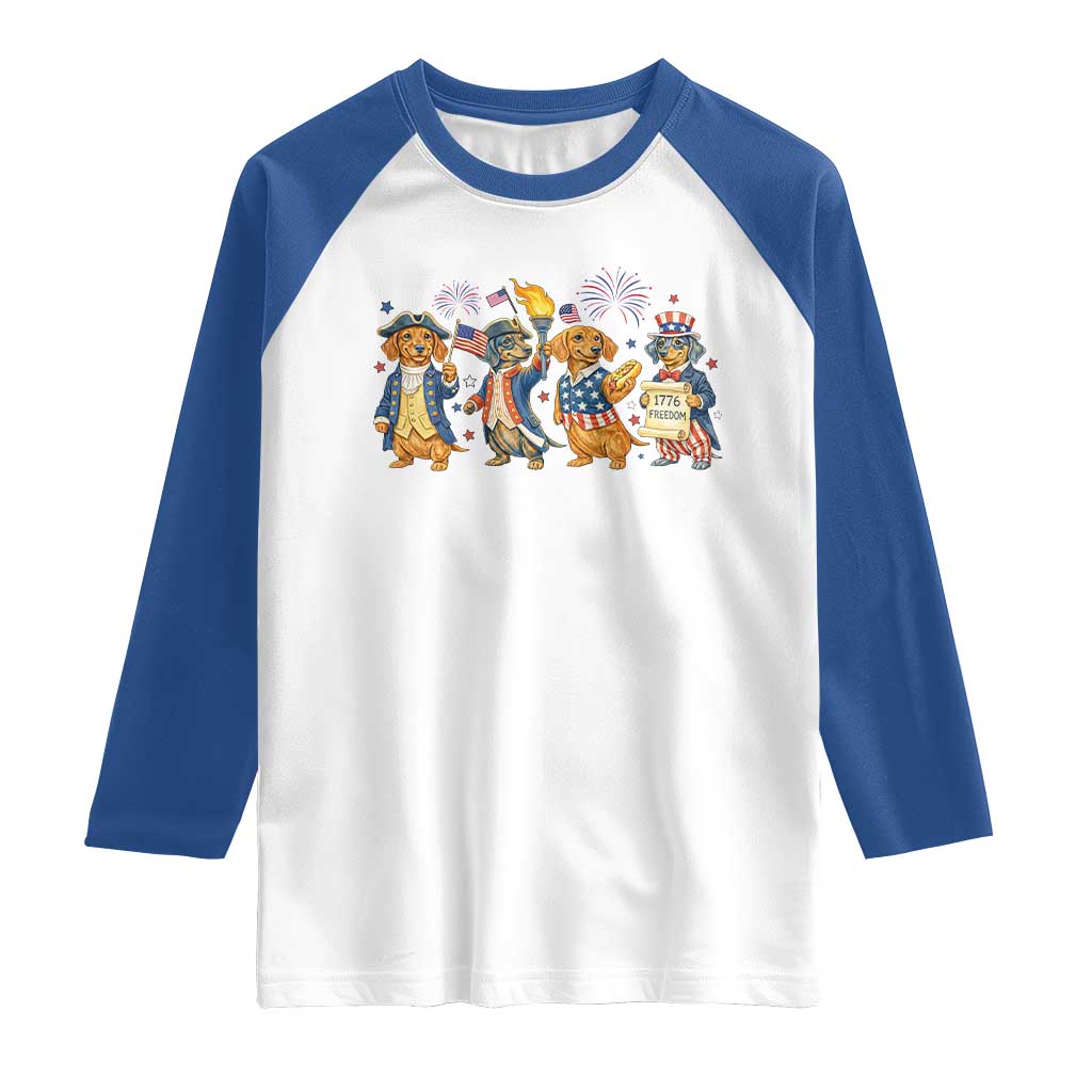 Patriotic Wiener Dog 250th Anniversary Raglan Shirt Dachshund Lover Gift TS12 White Royal Print Your Wear