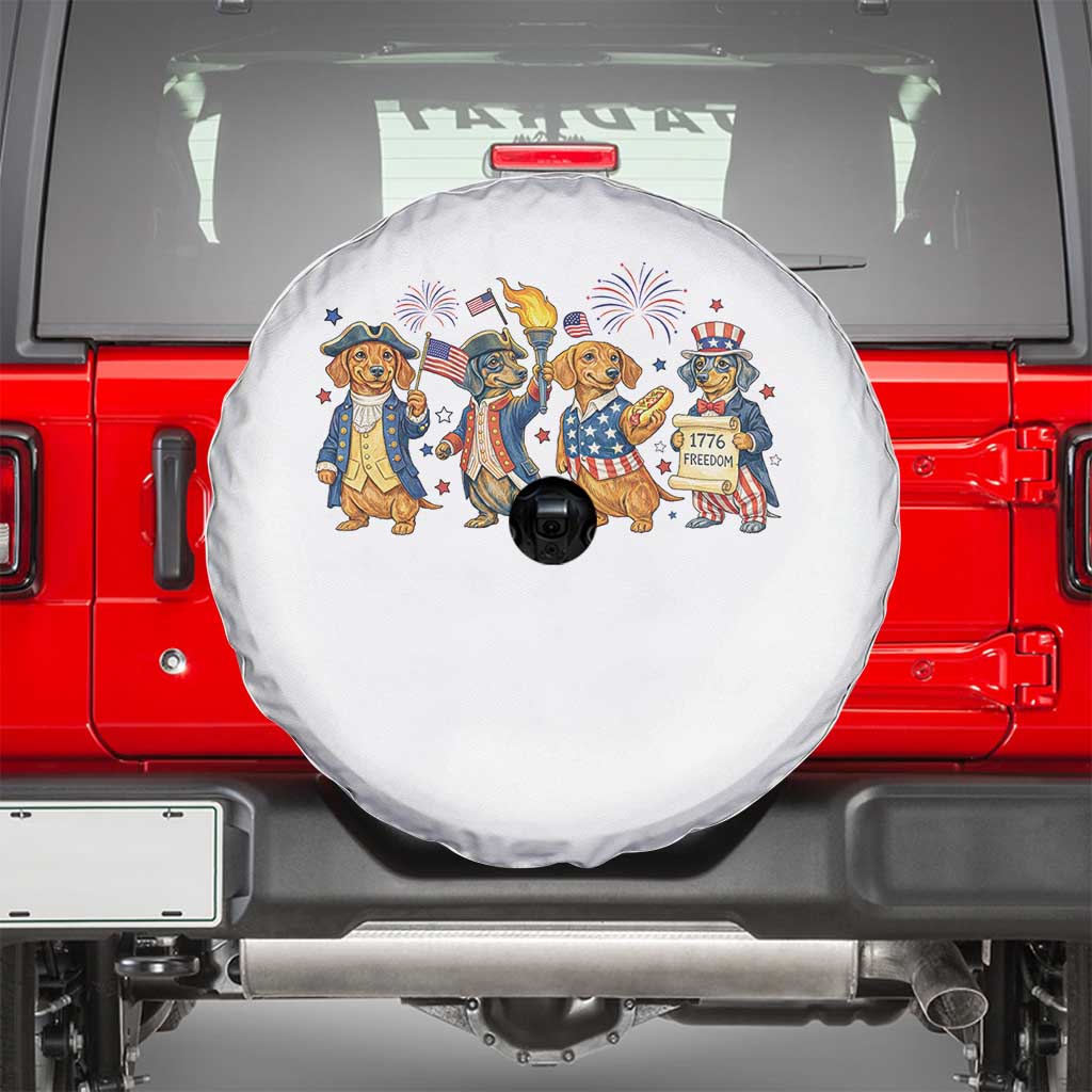Patriotic Wiener Dog 250th Anniversary Spare Tire Cover Dachshund Lover Gift TS12 White Print Your Wear