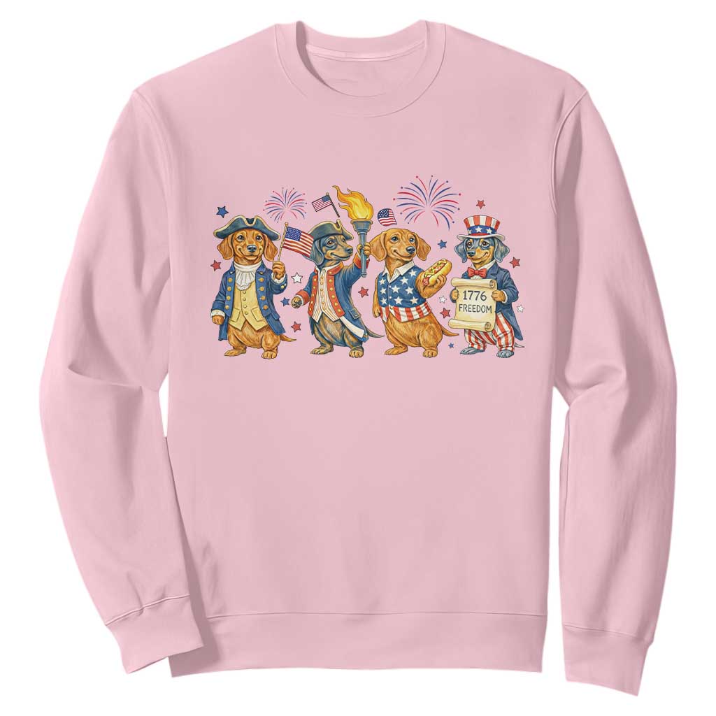 Patriotic Wiener Dog 250th Anniversary Sweatshirt Dachshund Lover Gift TS12 Light Pink Print Your Wear