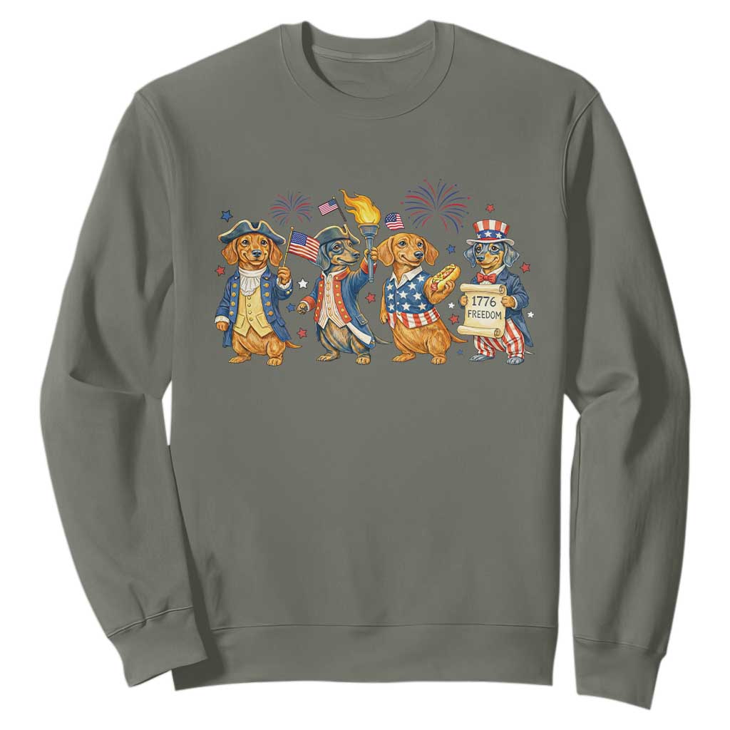 Patriotic Wiener Dog 250th Anniversary Sweatshirt Dachshund Lover Gift TS12 Military Green Print Your Wear