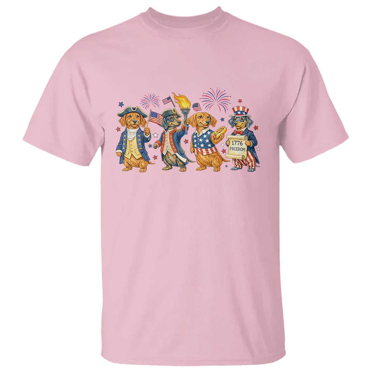 Patriotic Wiener Dog 250th Anniversary T Shirt Dachshund Lover Gift TS12 Light Pink Print Your Wear