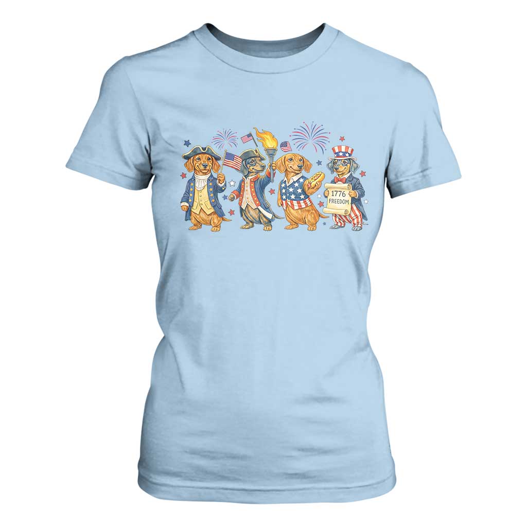 Patriotic Wiener Dog 250th Anniversary T Shirt For Women Dachshund Lover Gift TS12 Light Blue Print Your Wear