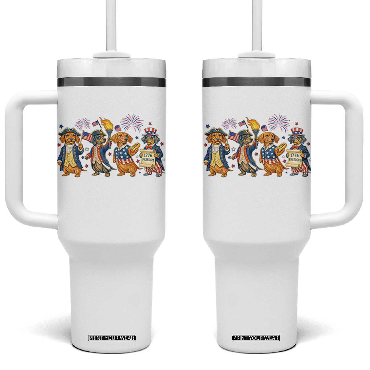 Patriotic Wiener Dog 250th Anniversary Tumbler With Handle Dachshund Lover Gift TS12 One Size: 40 oz White Print Your Wear