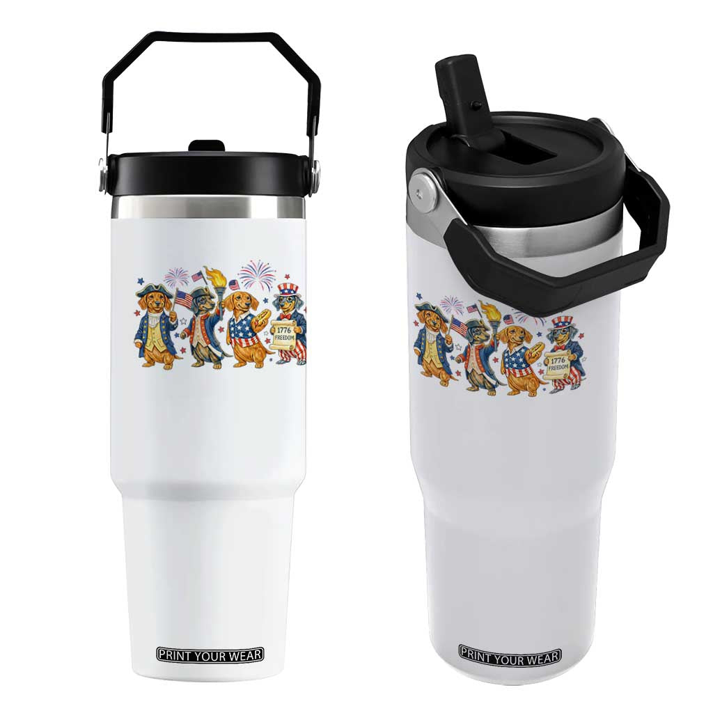 Patriotic Wiener Dog 250th Anniversary Flip Straw Tumbler Dachshund Lover Gift TS12 One Size: 30 oz White Print Your Wear