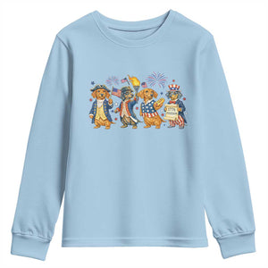 Patriotic Wiener Dog 250th Anniversary Youth Sweatshirt Dachshund Lover Gift TS12 Light Blue Print Your Wear