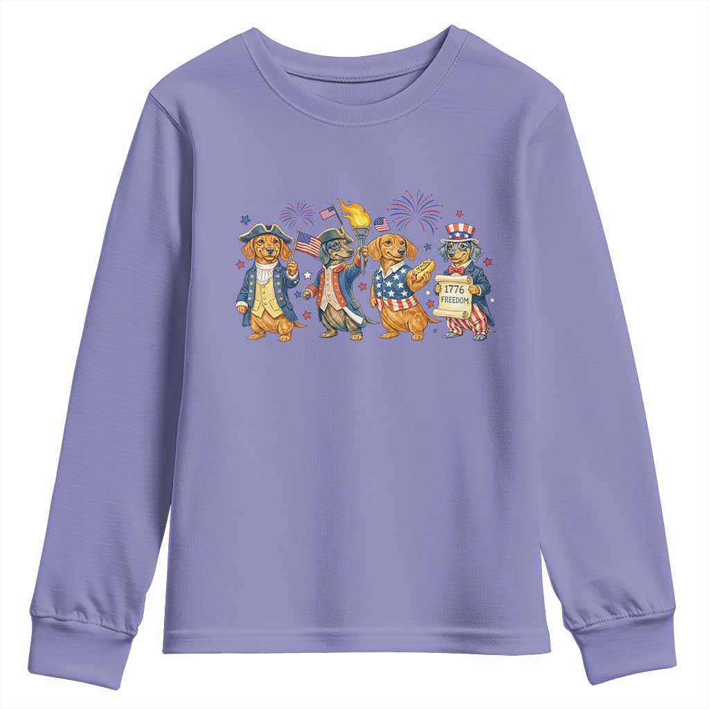 Patriotic Wiener Dog 250th Anniversary Youth Sweatshirt Dachshund Lover Gift TS12 Violet Print Your Wear
