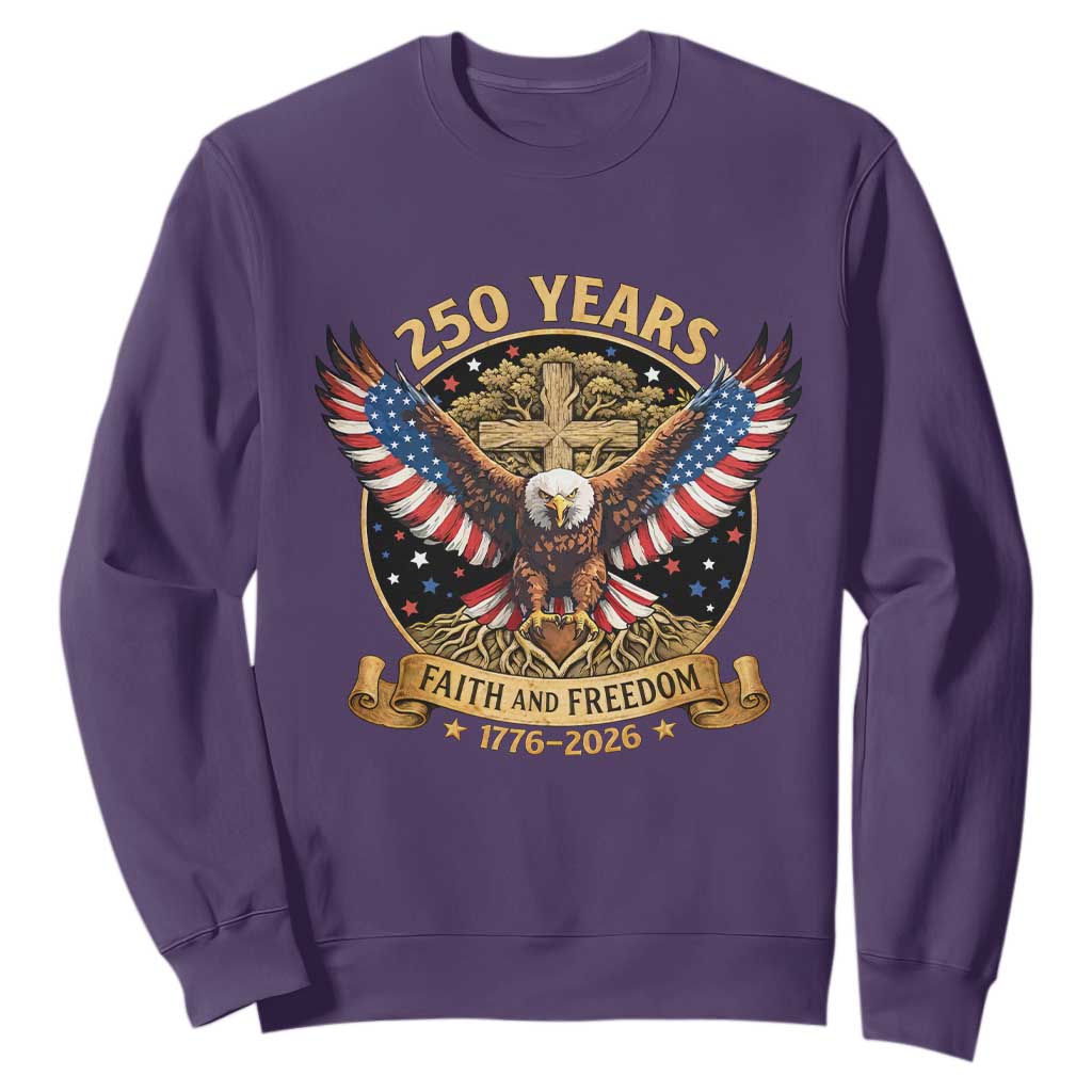 Faith And Freedom 250 Years Sweatshirt Patriotic Eagle Cross Gift TS12 Purple Print Your Wear
