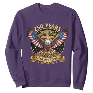 Faith And Freedom 250 Years Sweatshirt Patriotic Eagle Cross Gift TS12 Purple Print Your Wear