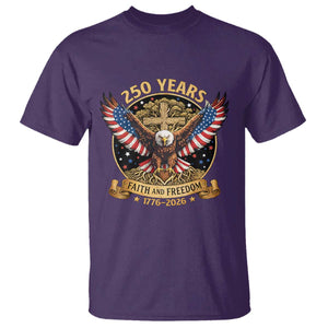 Faith And Freedom 250 Years T Shirt Patriotic Eagle Cross Gift TS12 Purple Print Your Wear