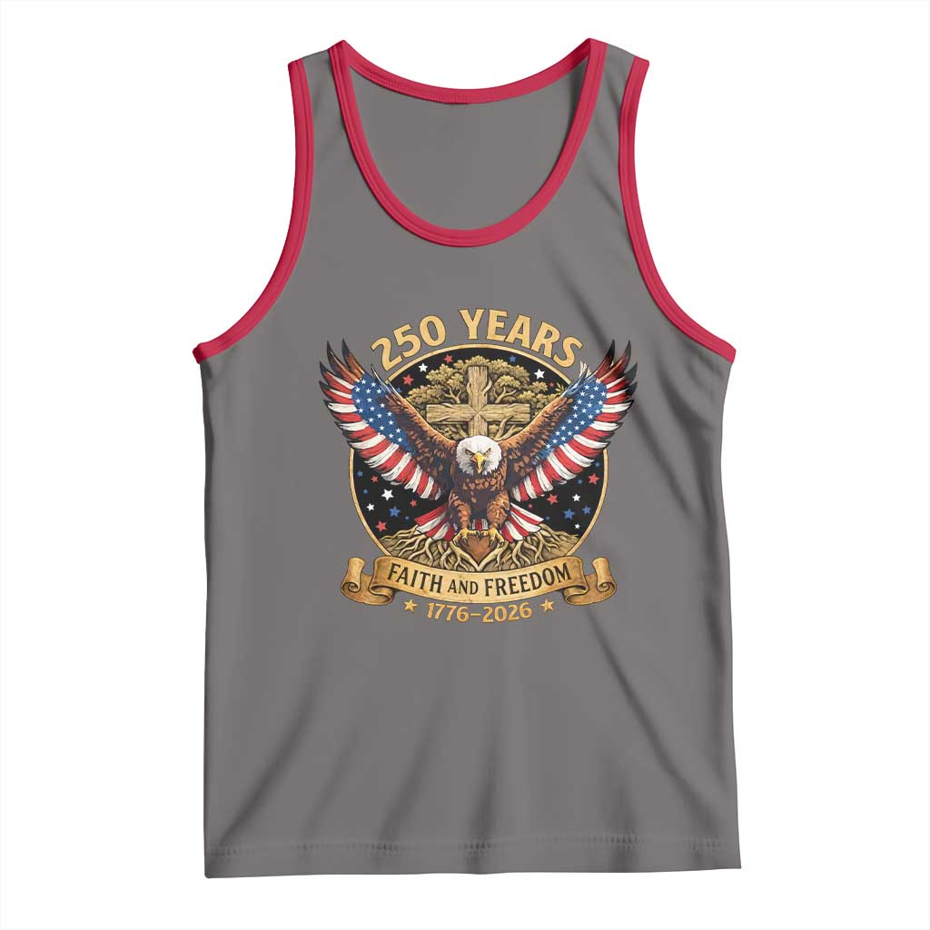 Faith And Freedom 250 Years Tank Top Patriotic Eagle Cross Gift TS12 Deep Heather Red Print Your Wear
