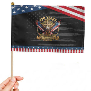 Faith And Freedom 250 Years Patriotic Handheld Flag Patriotic Eagle Cross Gift TS12 Distressed 8.2" × 5.5" Black Blue Print Your Wear