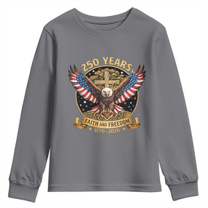 Faith And Freedom 250 Years Youth Sweatshirt Patriotic Eagle Cross Gift TS12 Charcoal Print Your Wear