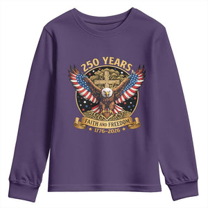 Faith And Freedom 250 Years Youth Sweatshirt Patriotic Eagle Cross Gift TS12 Purple Print Your Wear
