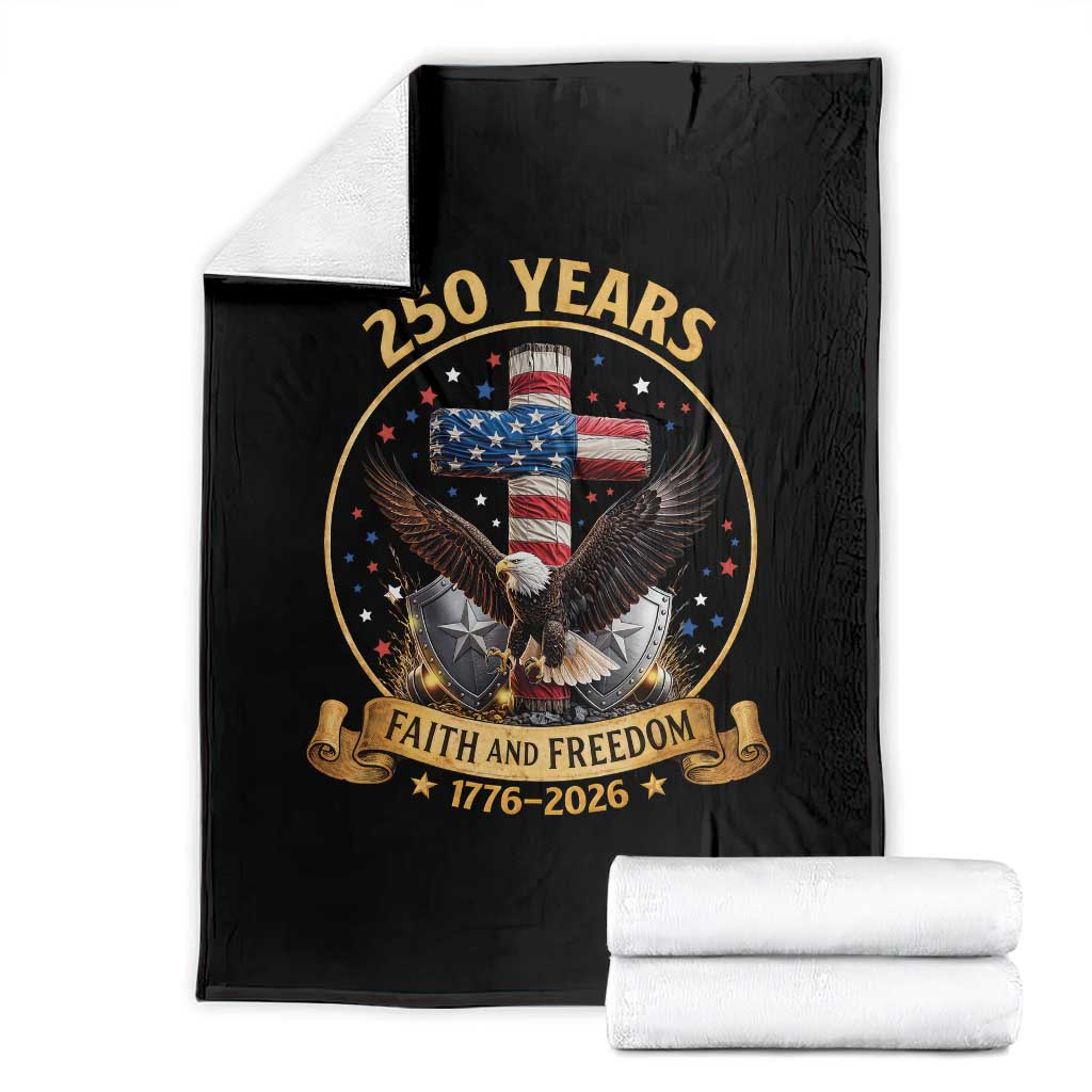 Christian Patriotic Eagle Cross Throw Blanket 250 Years Faith And Freedom USA Gift TS12 Black Print Your Wear