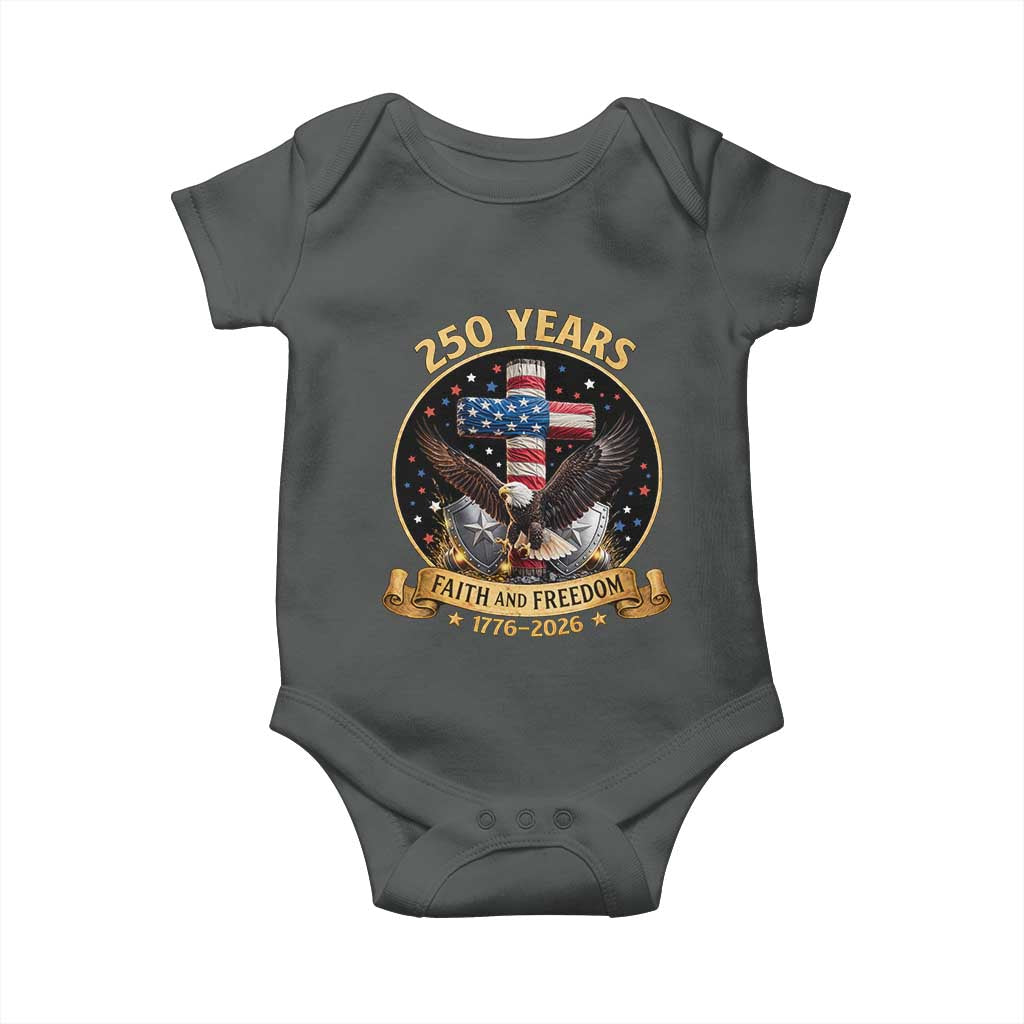 Christian Patriotic Eagle Cross Baby Onesie 250 Years Faith And Freedom USA Gift TS12 Dark Heather Print Your Wear