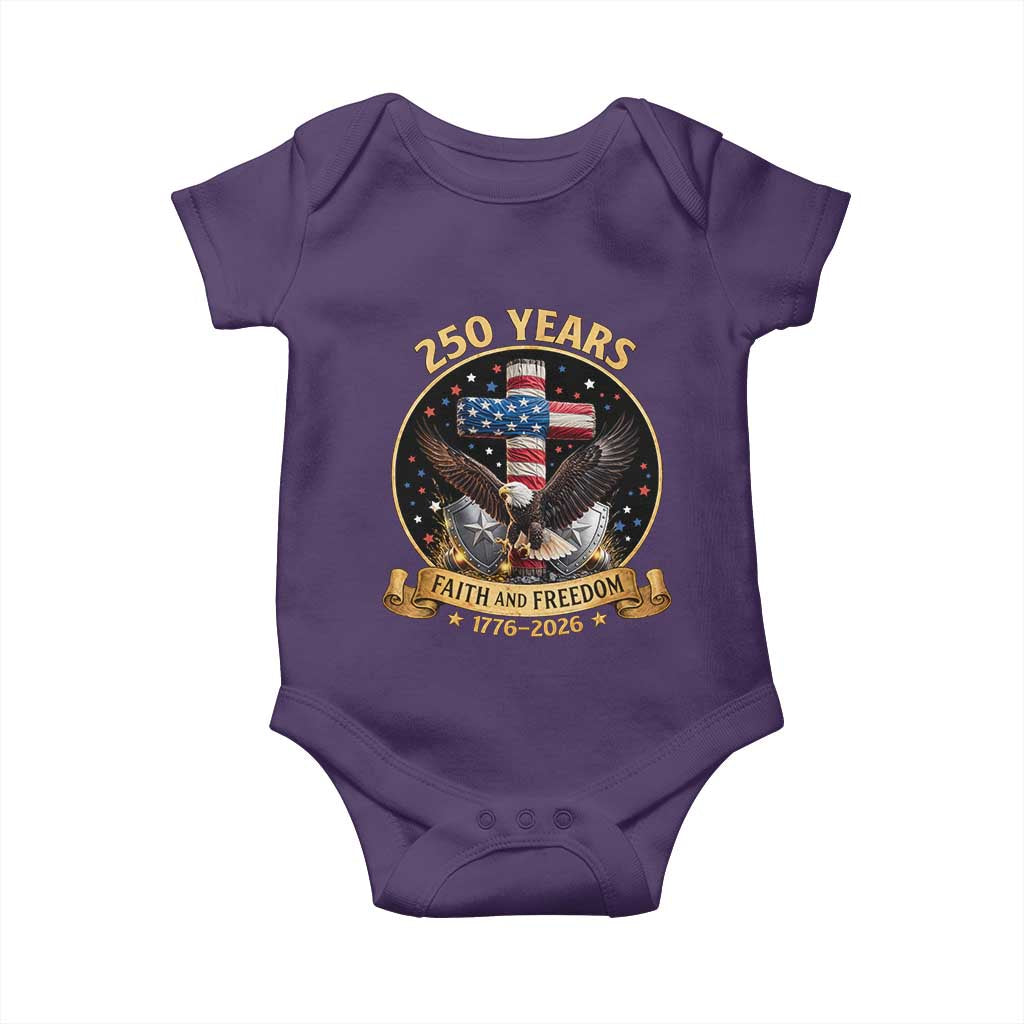 Christian Patriotic Eagle Cross Baby Onesie 250 Years Faith And Freedom USA Gift TS12 Purple Print Your Wear