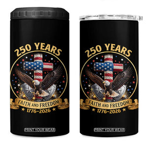 Christian Patriotic Eagle Cross 4 in 1 Can Cooler Tumbler 250 Years Faith And Freedom USA Gift TS12 One Size: 16 oz Black Print Your Wear