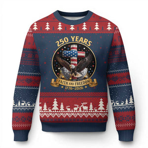 Christian Patriotic Eagle Cross Ugly Christmas Sweater 250 Years Faith And Freedom USA Gift TS12 Navy Red Print Your Wear
