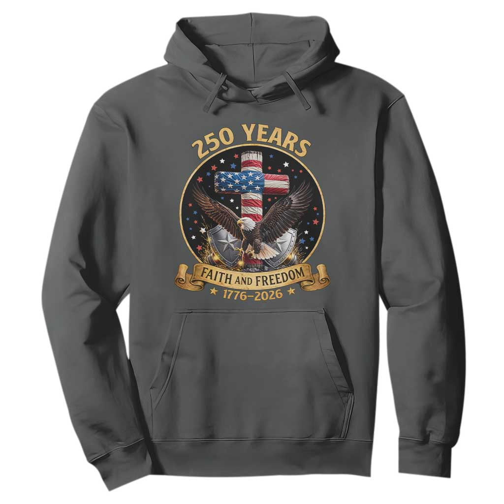 Christian Patriotic Eagle Cross Hoodie 250 Years Faith And Freedom USA Gift TS12 Dark Heather Print Your Wear