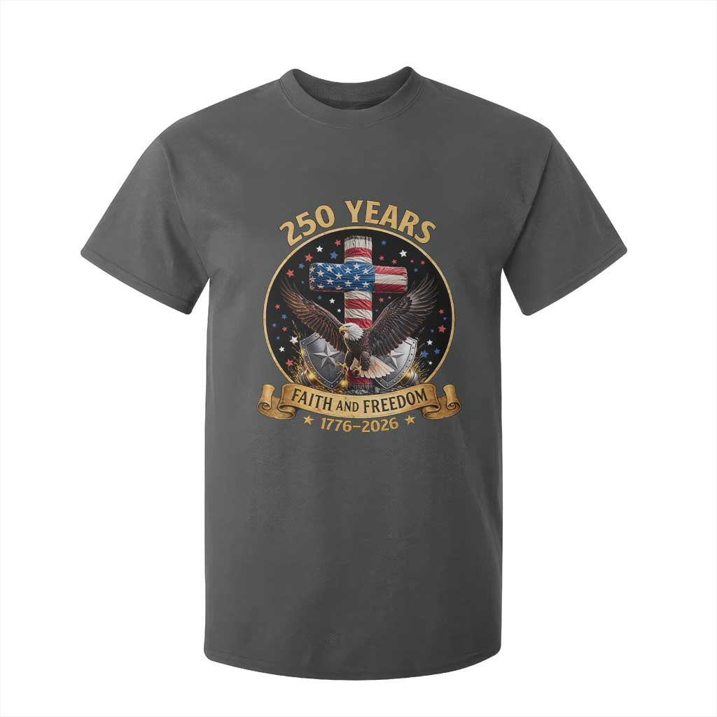 Christian Patriotic Eagle Cross T Shirt For Kid 250 Years Faith And Freedom USA Gift TS12 Dark Heather Print Your Wear