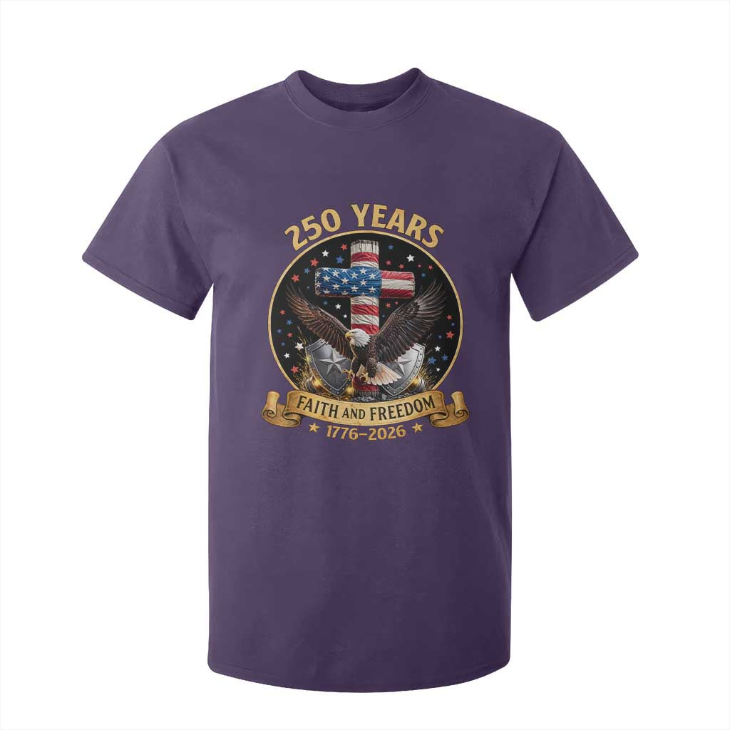 Christian Patriotic Eagle Cross T Shirt For Kid 250 Years Faith And Freedom USA Gift TS12 Purple Print Your Wear