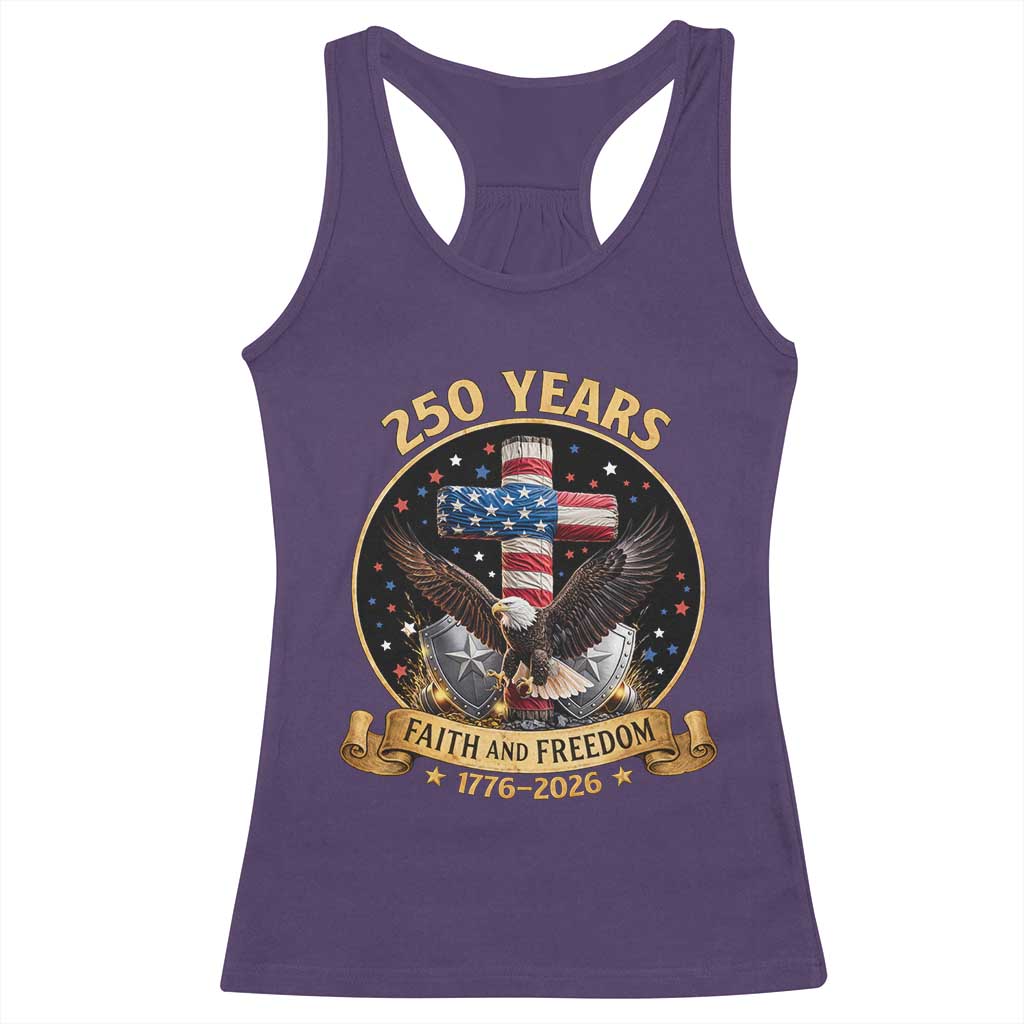 Christian Patriotic Eagle Cross Racerback Tank Top 250 Years Faith And Freedom USA Gift TS12 Purple Print Your Wear