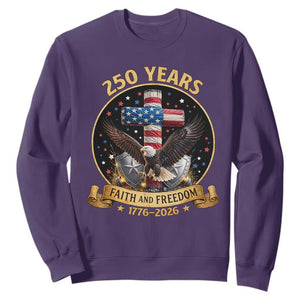 Christian Patriotic Eagle Cross Sweatshirt 250 Years Faith And Freedom USA Gift TS12 Purple Print Your Wear