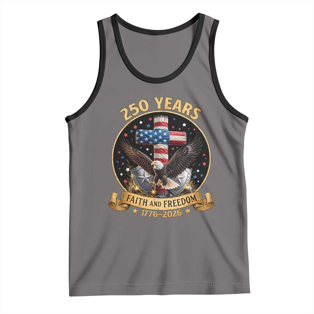 Christian Patriotic Eagle Cross Tank Top 250 Years Faith And Freedom USA Gift TS12 Deep Heather Black Print Your Wear