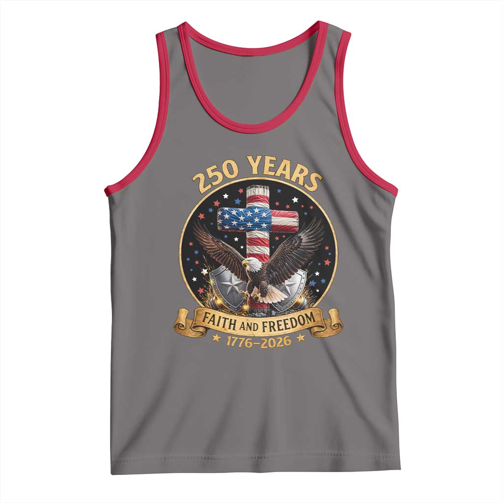 Christian Patriotic Eagle Cross Tank Top 250 Years Faith And Freedom USA Gift TS12 Deep Heather Red Print Your Wear