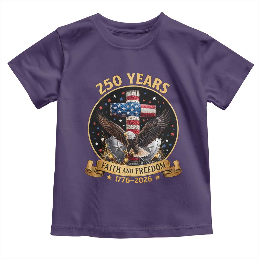 Christian Patriotic Eagle Cross Toddler T Shirt 250 Years Faith And Freedom USA Gift TS12 Purple Print Your Wear