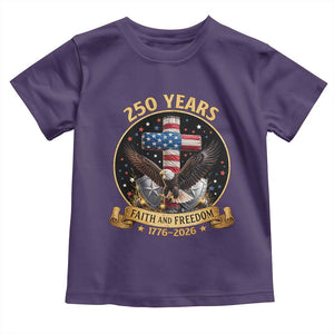 Christian Patriotic Eagle Cross Toddler T Shirt 250 Years Faith And Freedom USA Gift TS12 Purple Print Your Wear