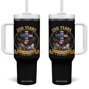 Christian Patriotic Eagle Cross Tumbler With Handle 250 Years Faith And Freedom USA Gift TS12 One Size: 40 oz Black Print Your Wear