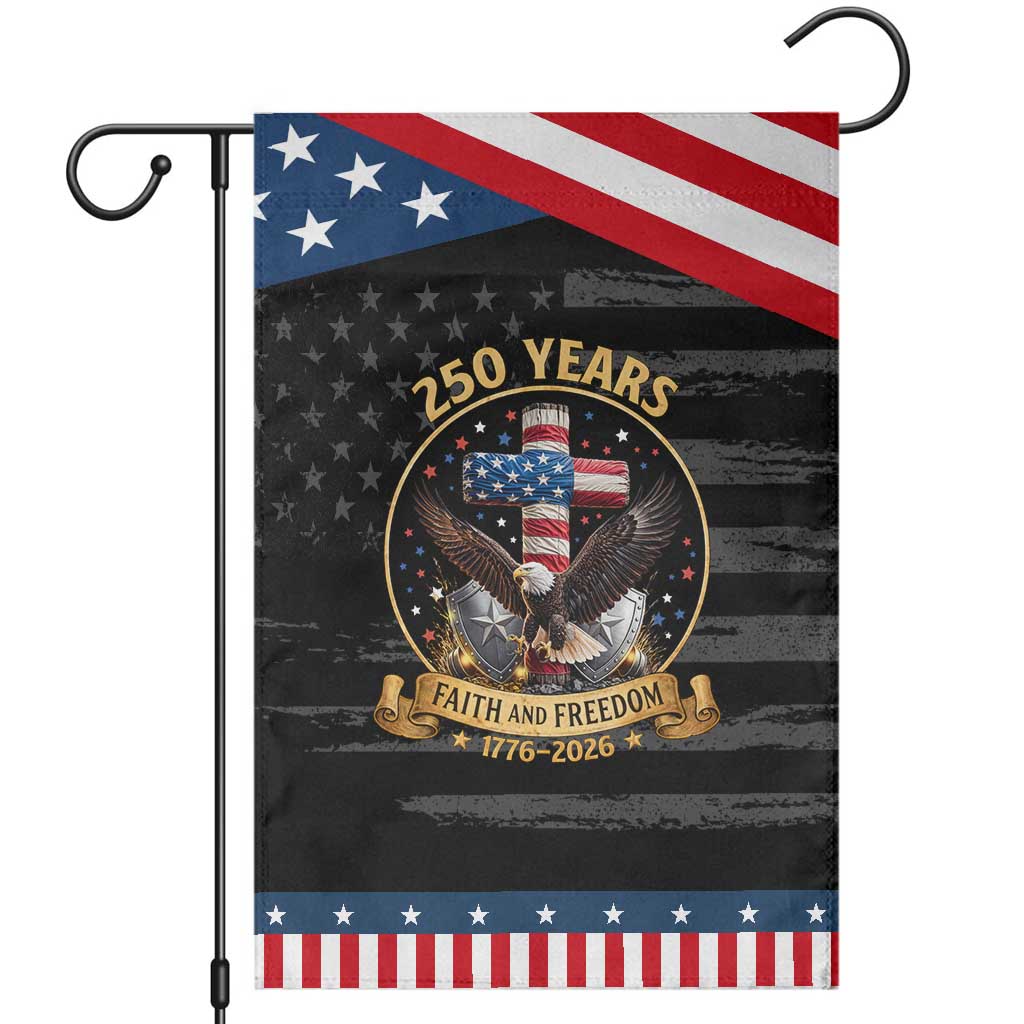 Christian Patriotic Eagle Cross Garden Flag 250 Years Faith And Freedom USA Gift TS12 Distressed Black Blue Print Your Wear